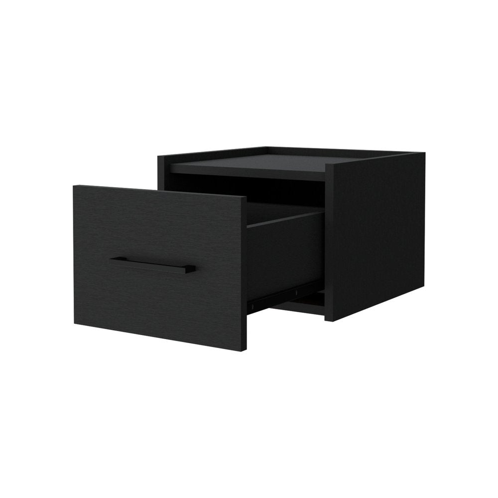 Black Wood One Drawer Floating Nightstand - 10-inch