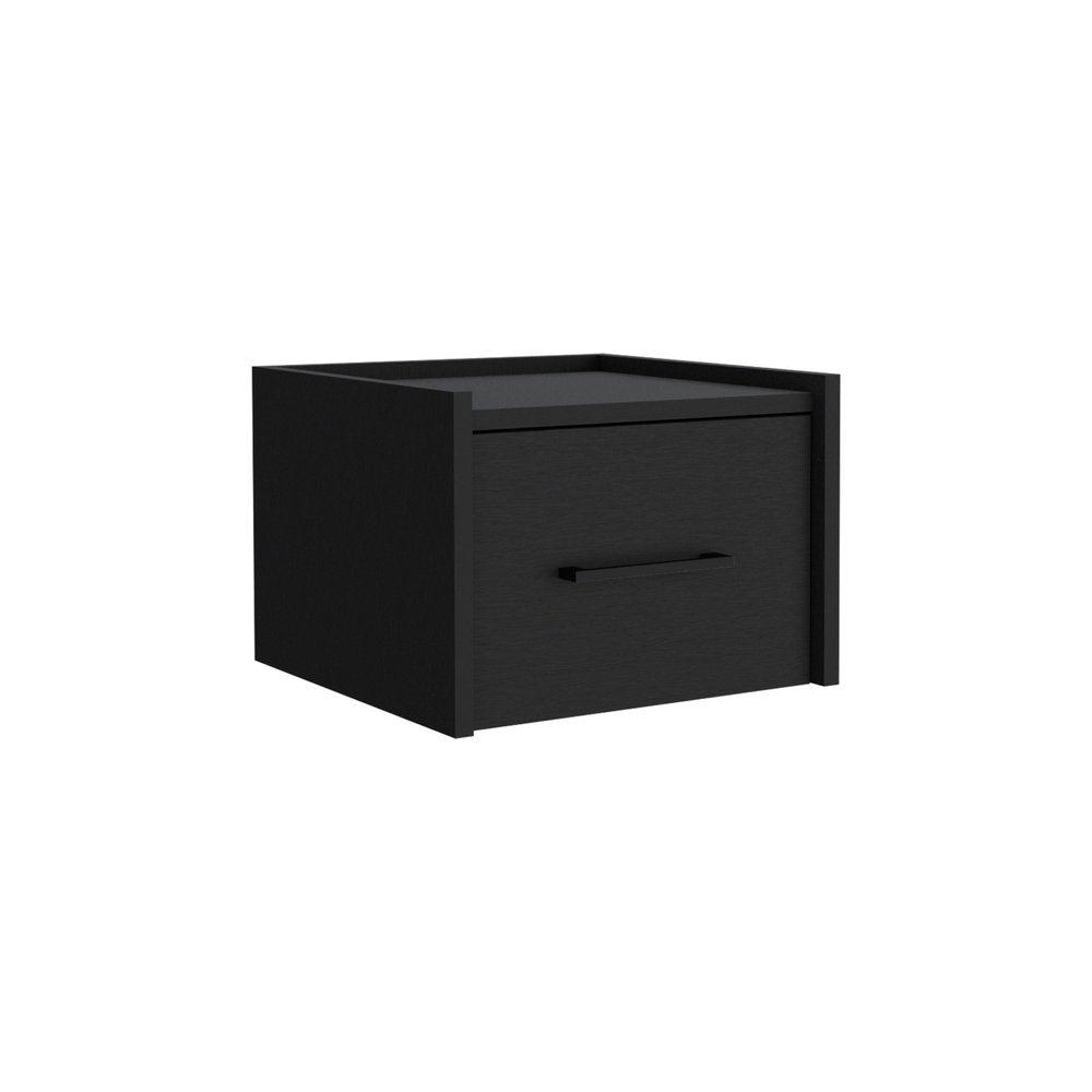 Black Wood One Drawer Floating Nightstand - 10-inch