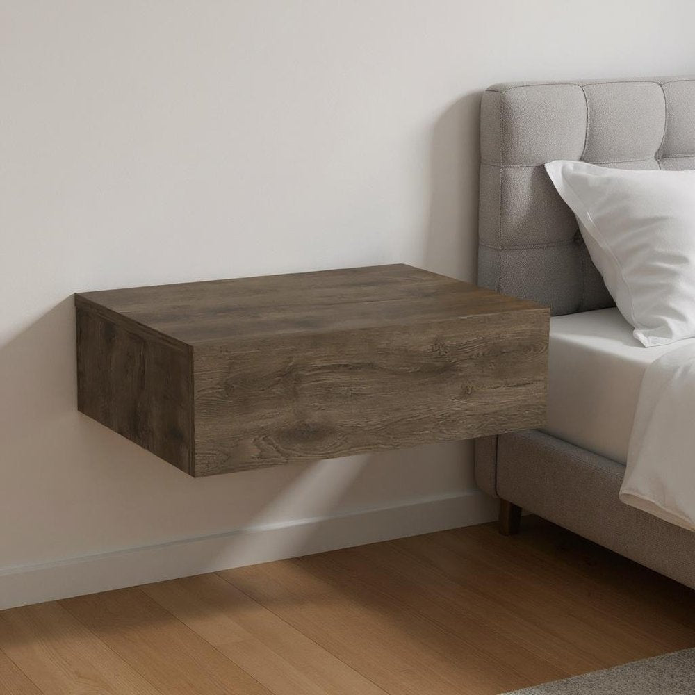 Brown Wood One Drawer Floating Nightstand - 16-inch
