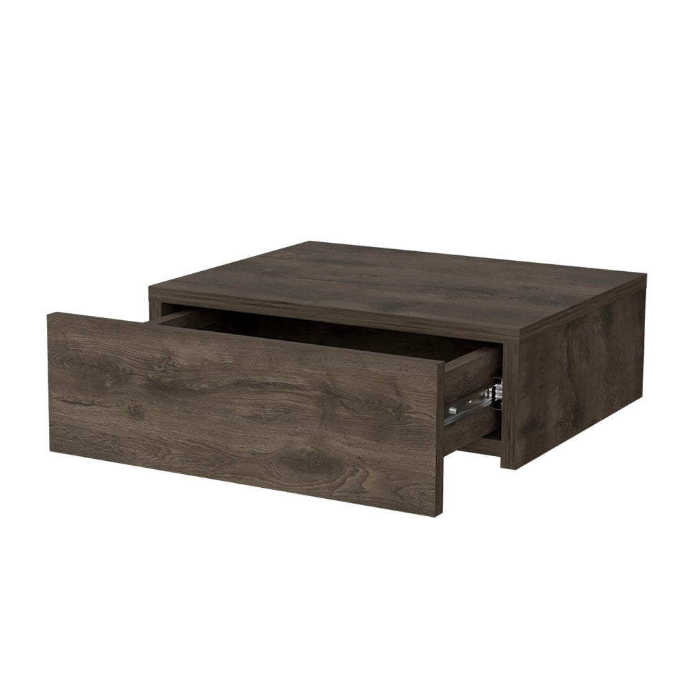 Brown Wood One Drawer Floating Nightstand - 16-inch