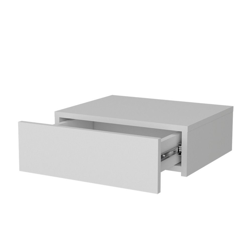 White Wood One Drawer Floating Nightstand - 16-inch