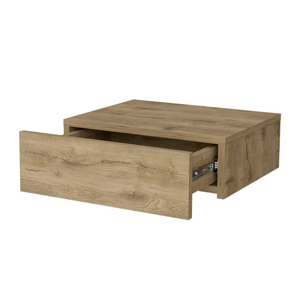 Beige Wood One Drawer Floating Nightstand - 16-inch