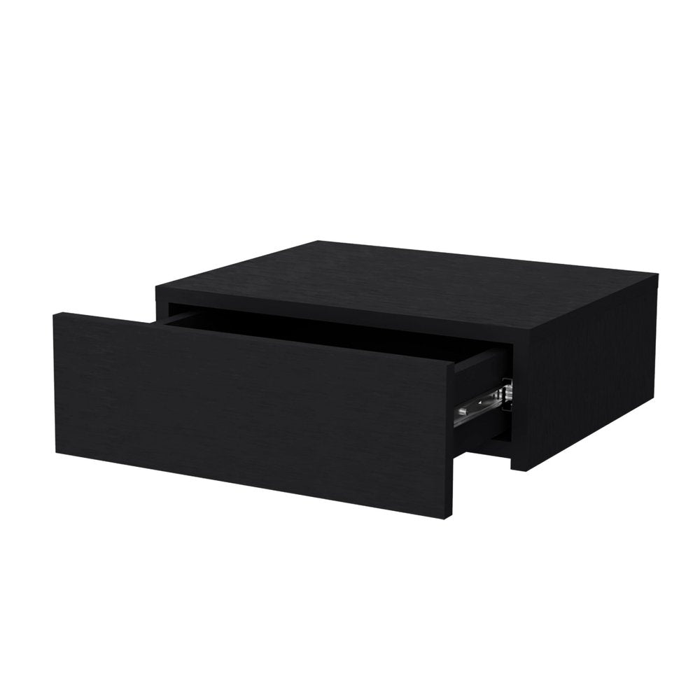 Black Wood One Drawer Floating Nightstand - 16-inch