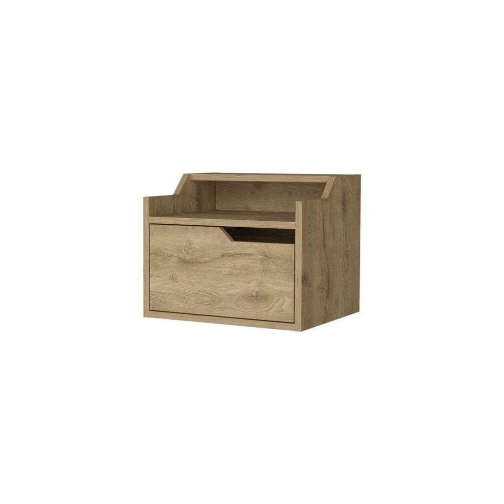 Beige Wood One Drawer Floating Nightstand - 13-inch