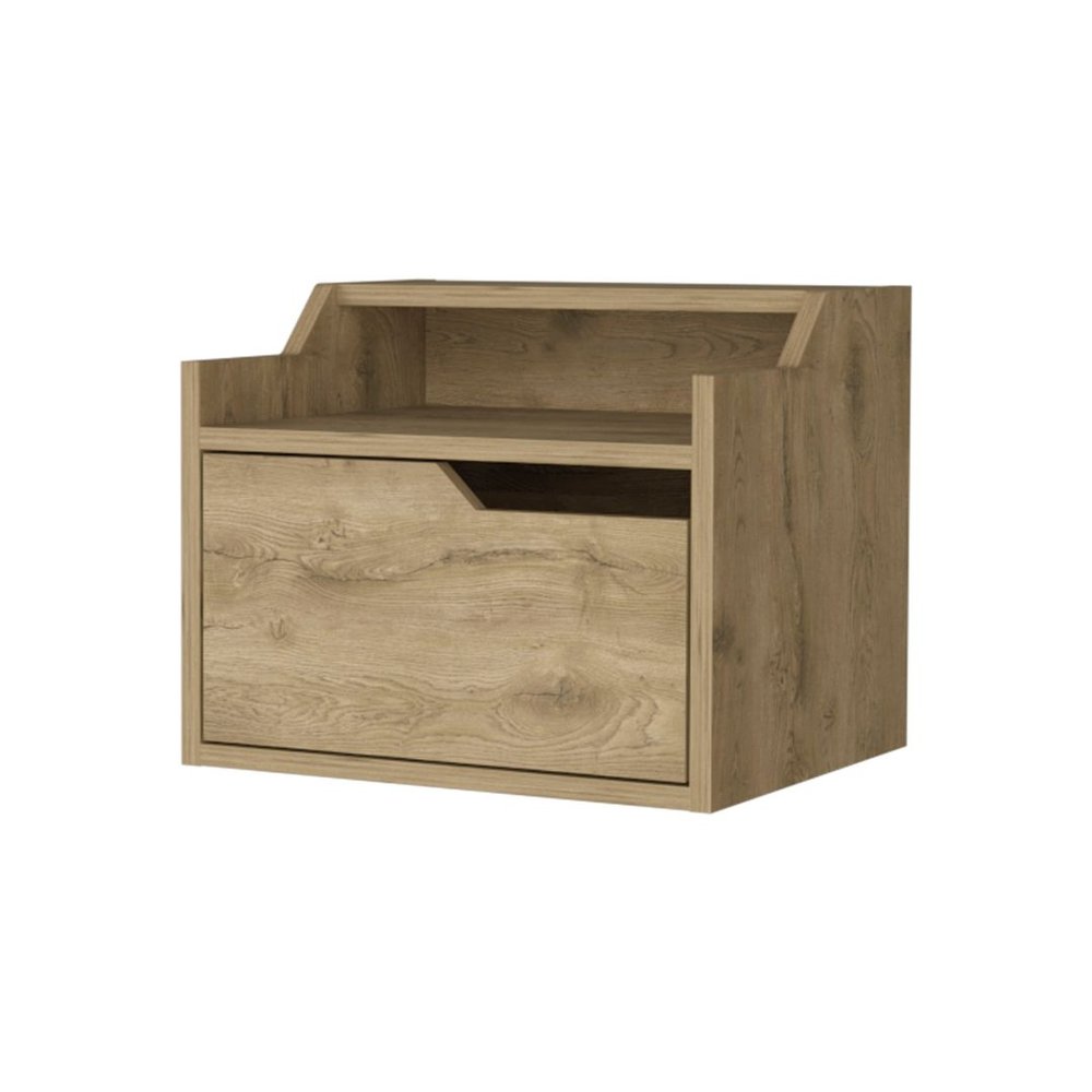 Beige Wood One Drawer Floating Nightstand - 13-inch
