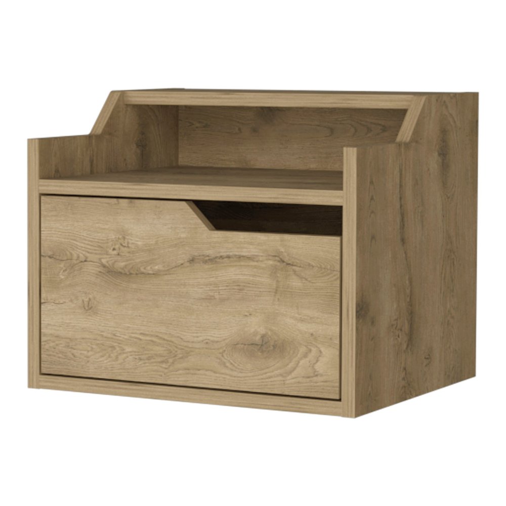 Beige Wood One Drawer Floating Nightstand - 13-inch