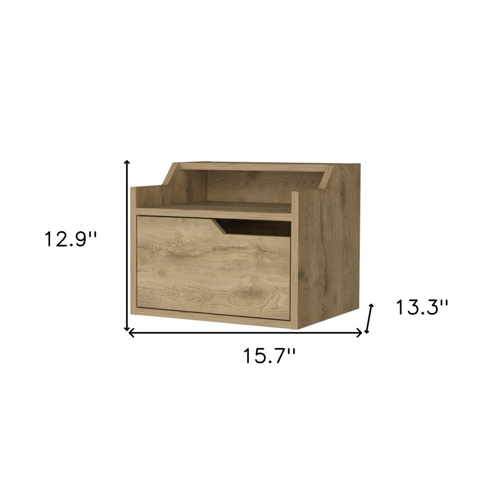 Beige Wood One Drawer Floating Nightstand - 13-inch