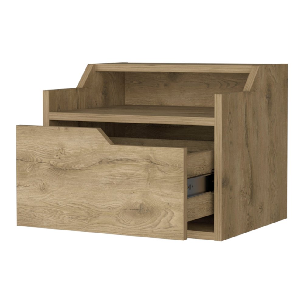 Beige Wood One Drawer Floating Nightstand - 13-inch