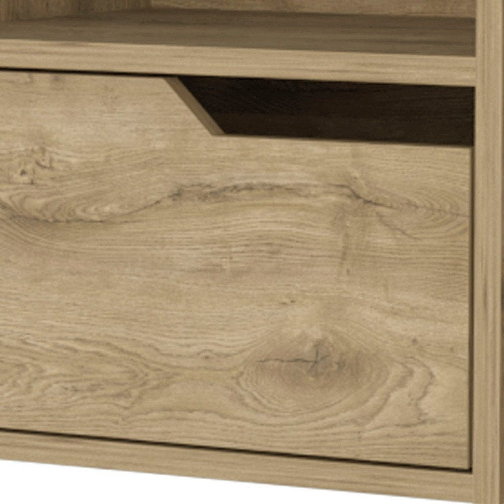 Beige Wood One Drawer Floating Nightstand - 13-inch