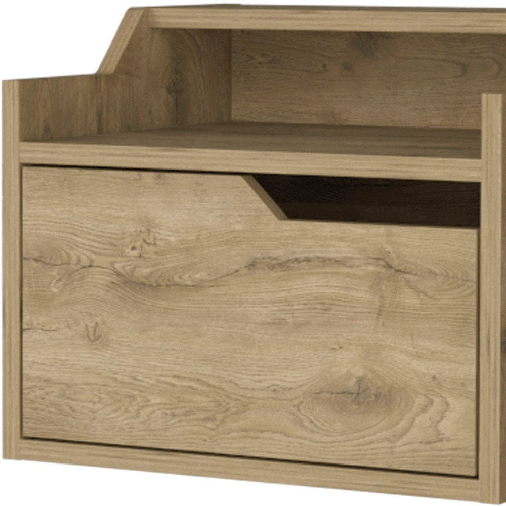 Beige Wood One Drawer Floating Nightstand - 13-inch