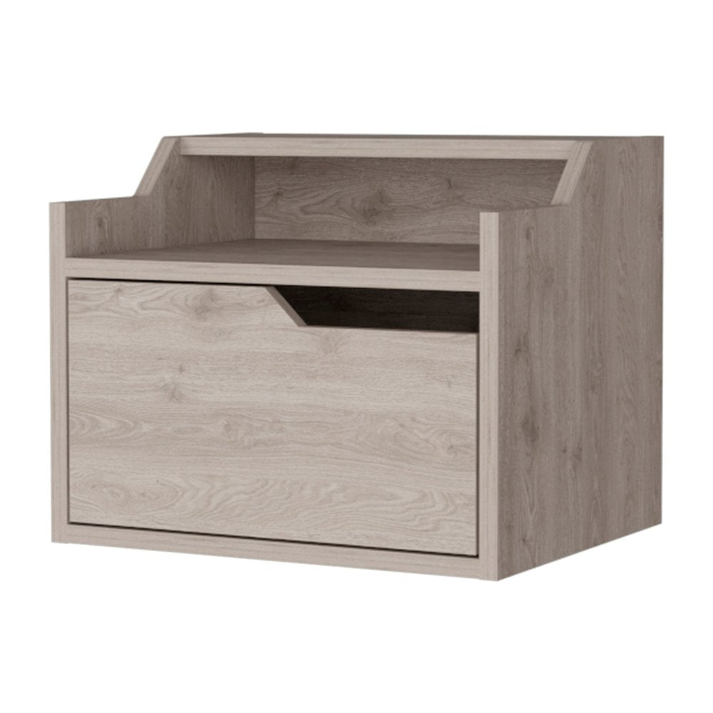 Gray Wood One Drawer Floating Nightstand - 13-inch