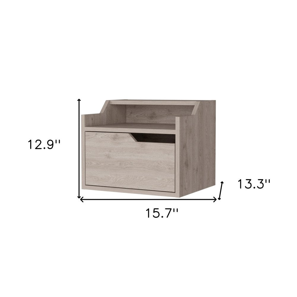 Gray Wood One Drawer Floating Nightstand - 13-inch