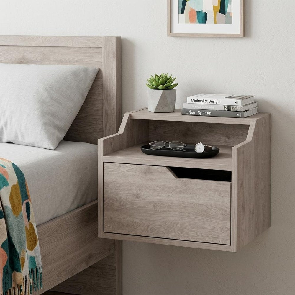 Gray Wood One Drawer Floating Nightstand - 13-inch