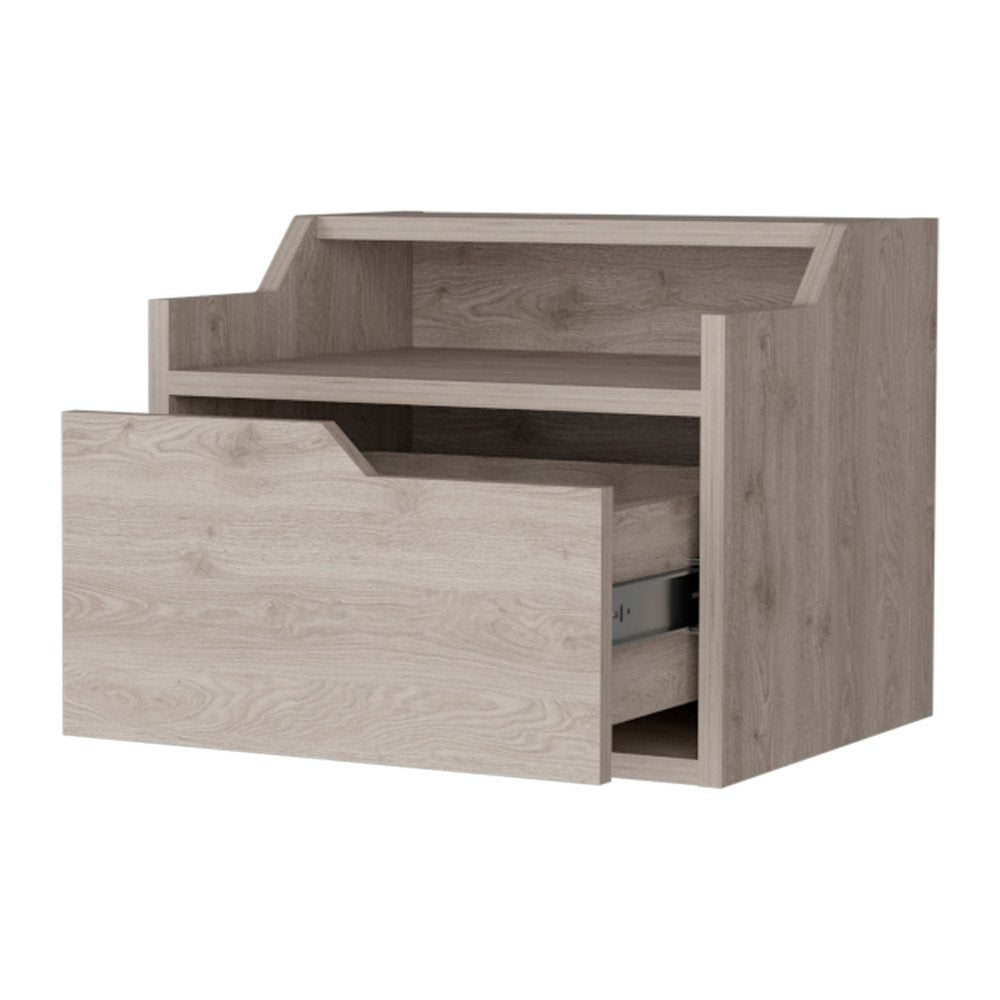 Gray Wood One Drawer Floating Nightstand - 13-inch