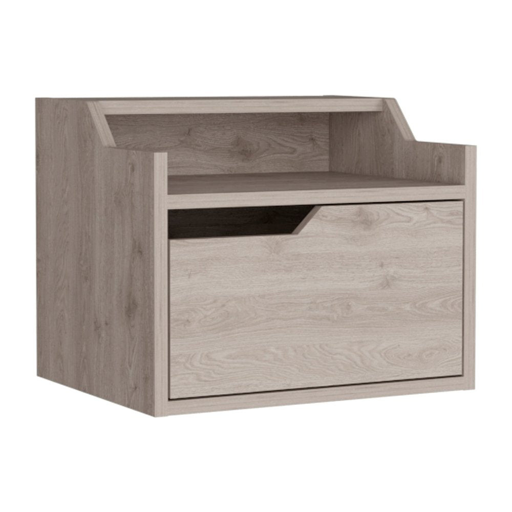 Gray Wood One Drawer Floating Nightstand - 13-inch