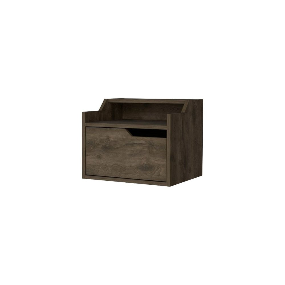 Brown Wood One Drawer Floating Nightstand - 13-inch