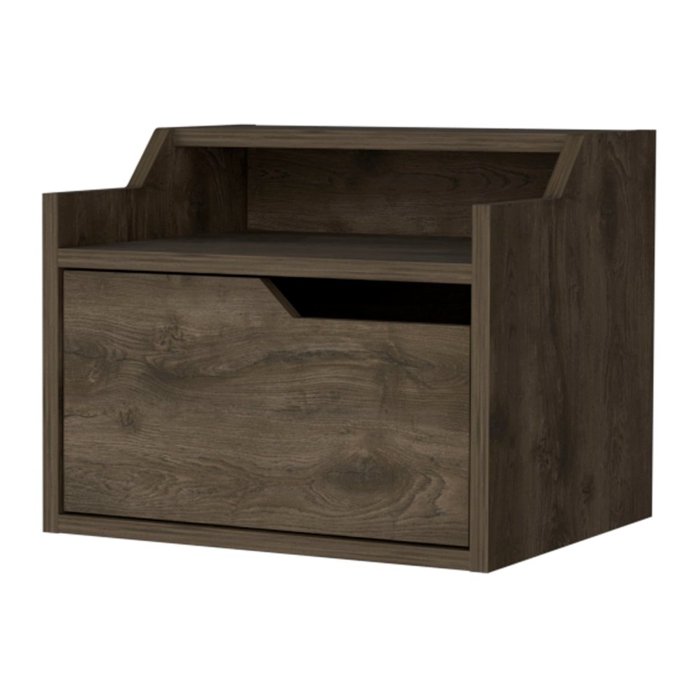Brown Wood One Drawer Floating Nightstand - 13-inch