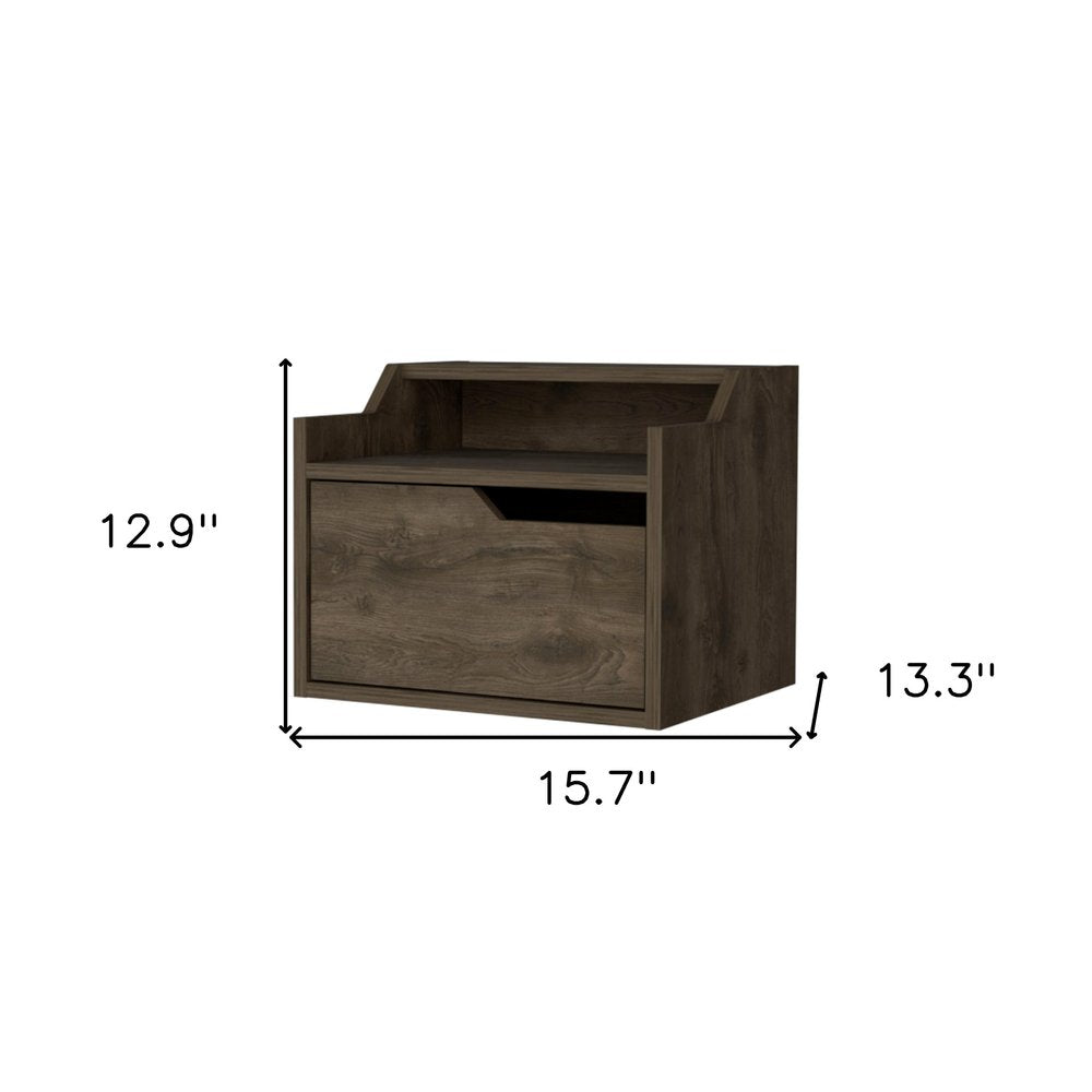 Brown Wood One Drawer Floating Nightstand - 13-inch