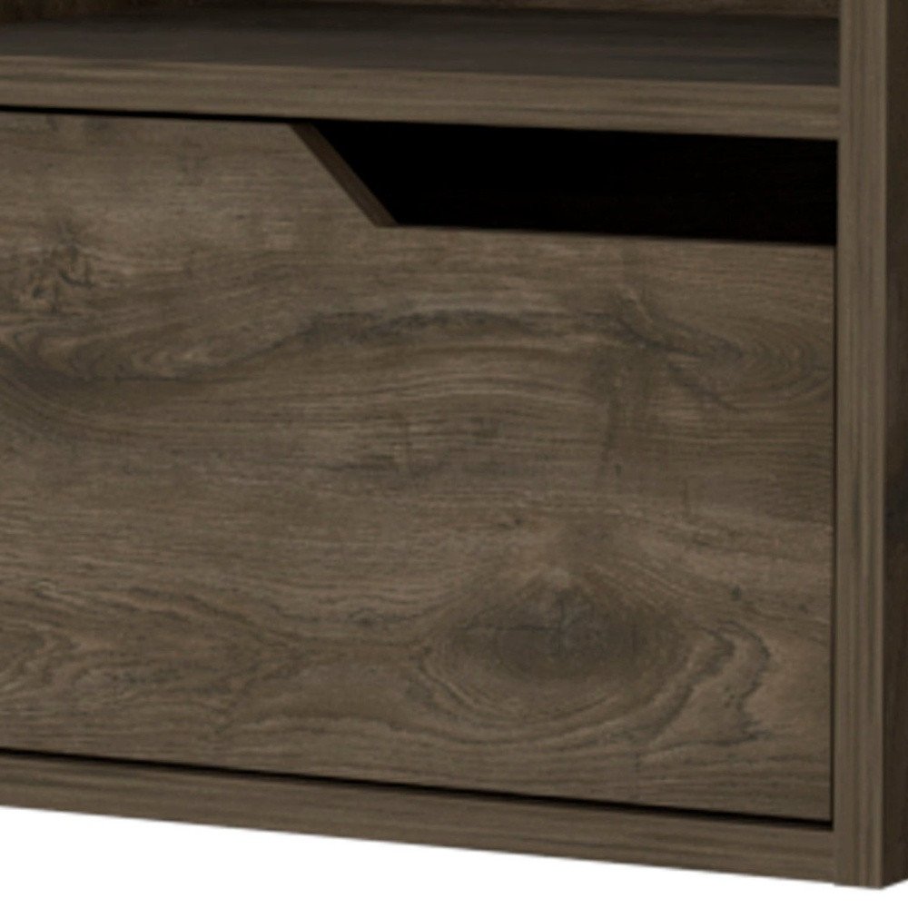 Brown Wood One Drawer Floating Nightstand - 13-inch