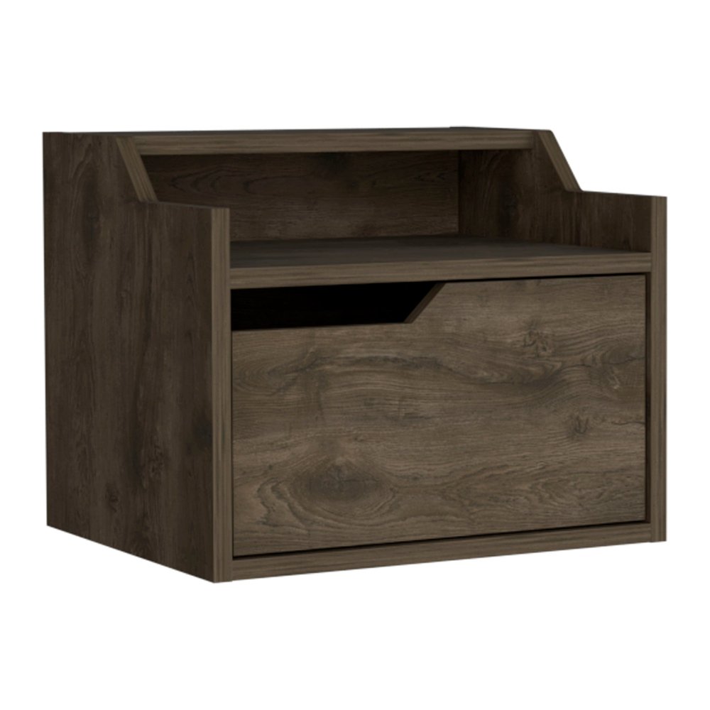 Brown Wood One Drawer Floating Nightstand - 13-inch