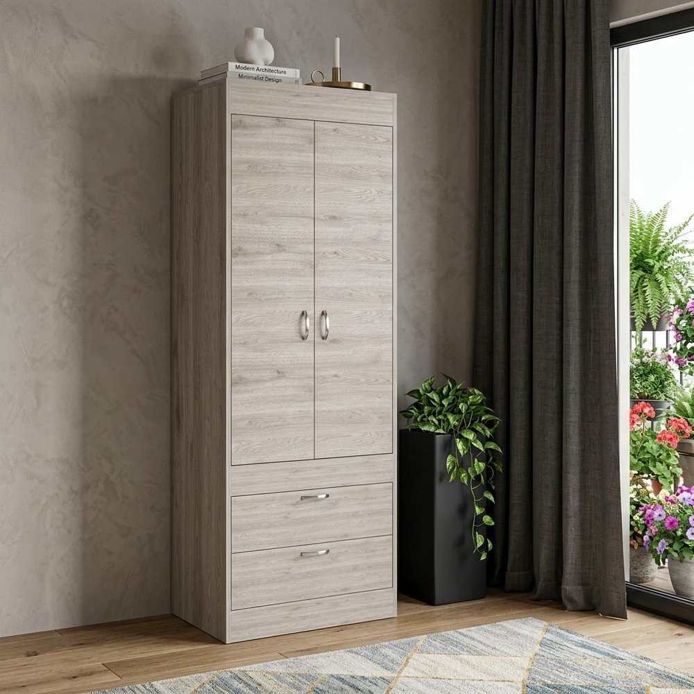 Light Gray Wood Accent Cabinet with Two Doors and Two Drawers - 23-inch