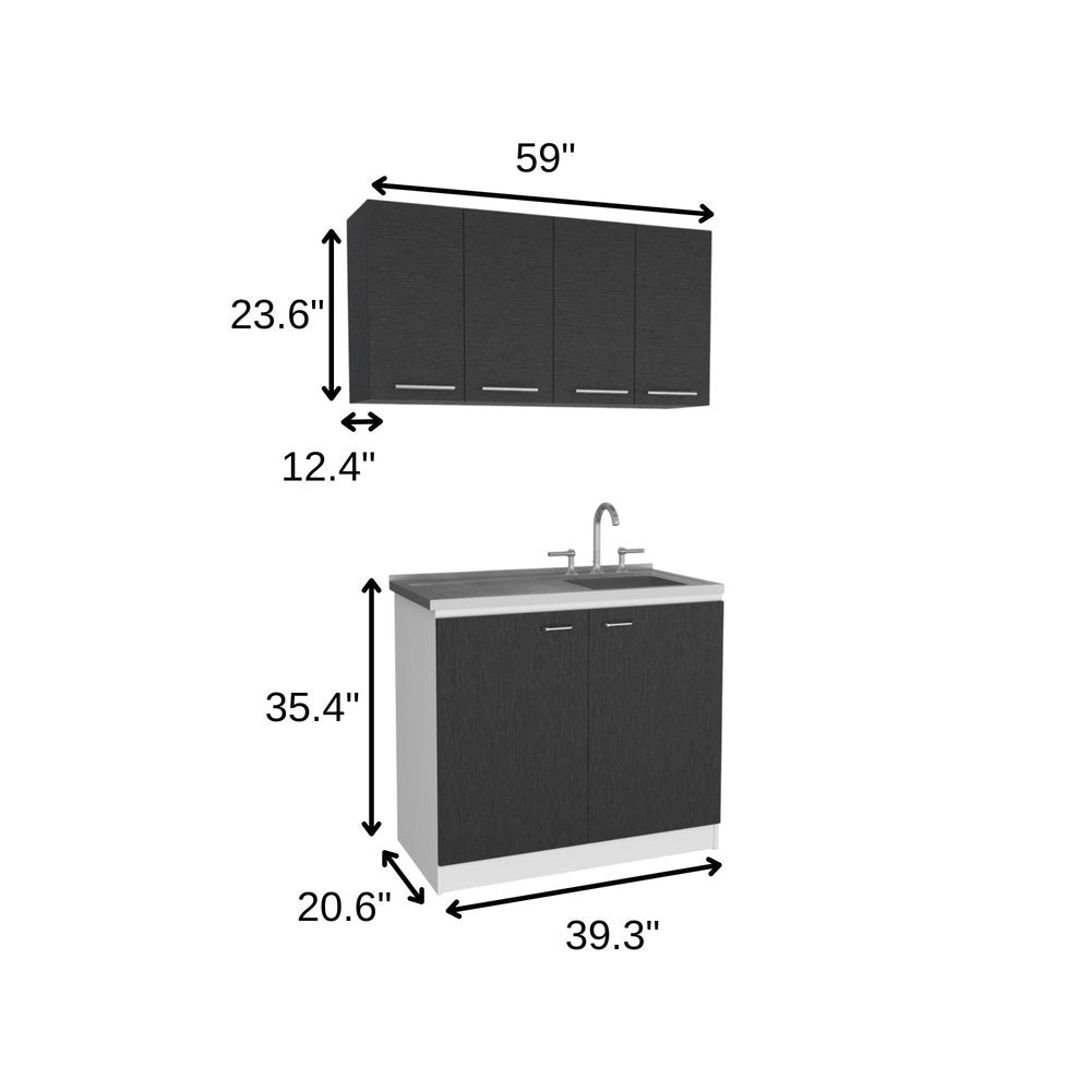Black and White Wall Mounted Accent Cabinet with Five Shelves - 47-inch