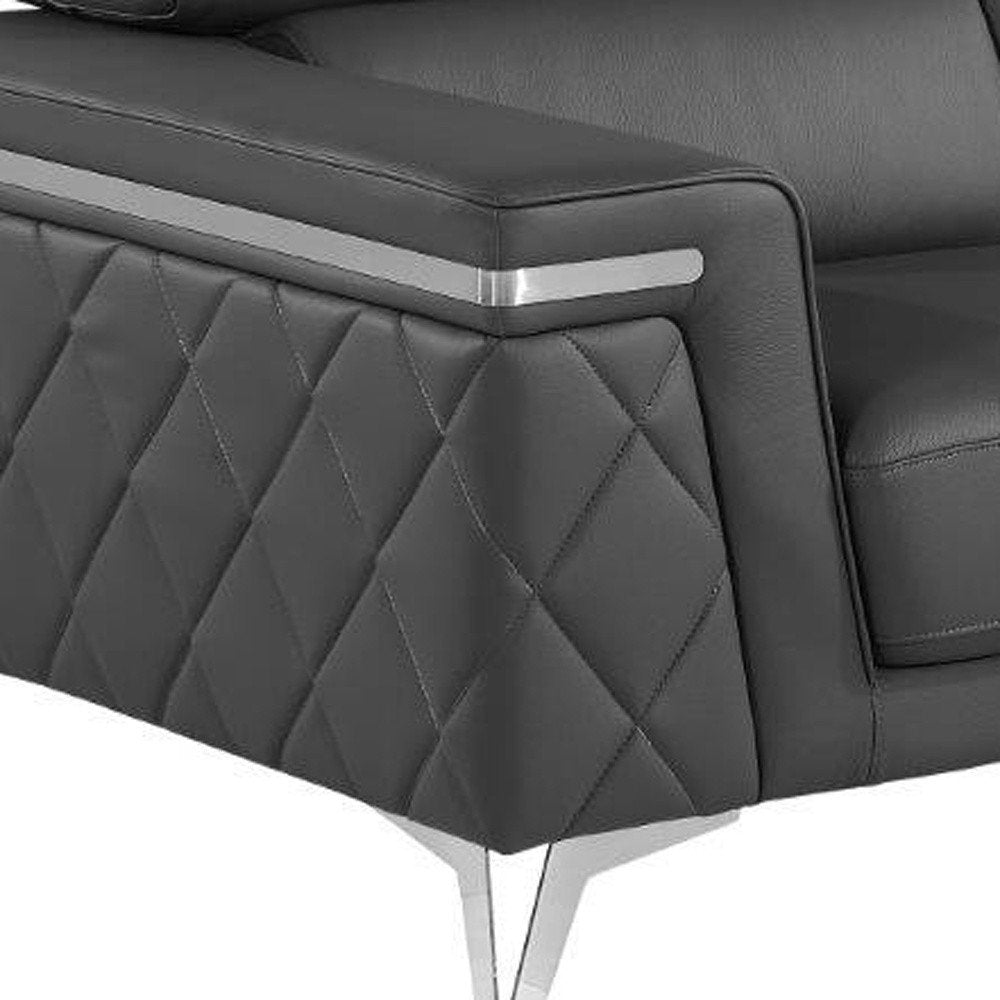 Dark Gray and Silver Metallic Leather Loveseat - 70-inch