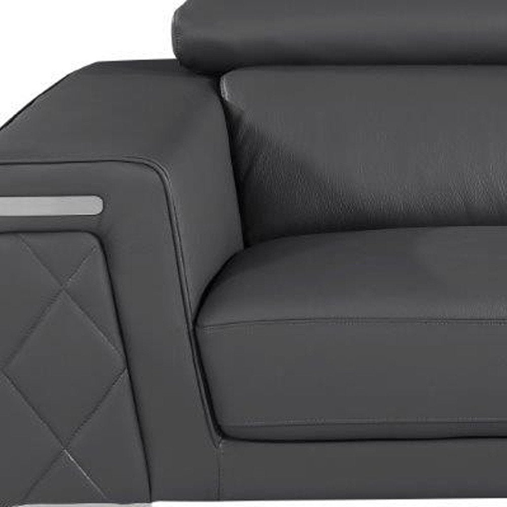 Dark Gray and Silver Metallic Leather Loveseat - 70-inch