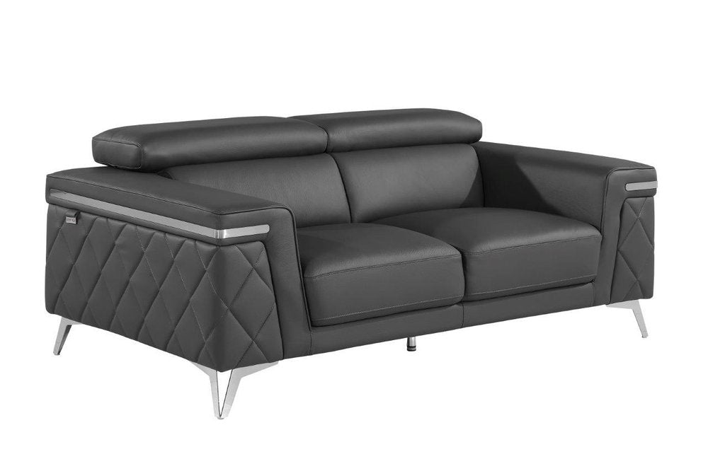 Dark Gray and Silver Metallic Leather Loveseat - 70-inch