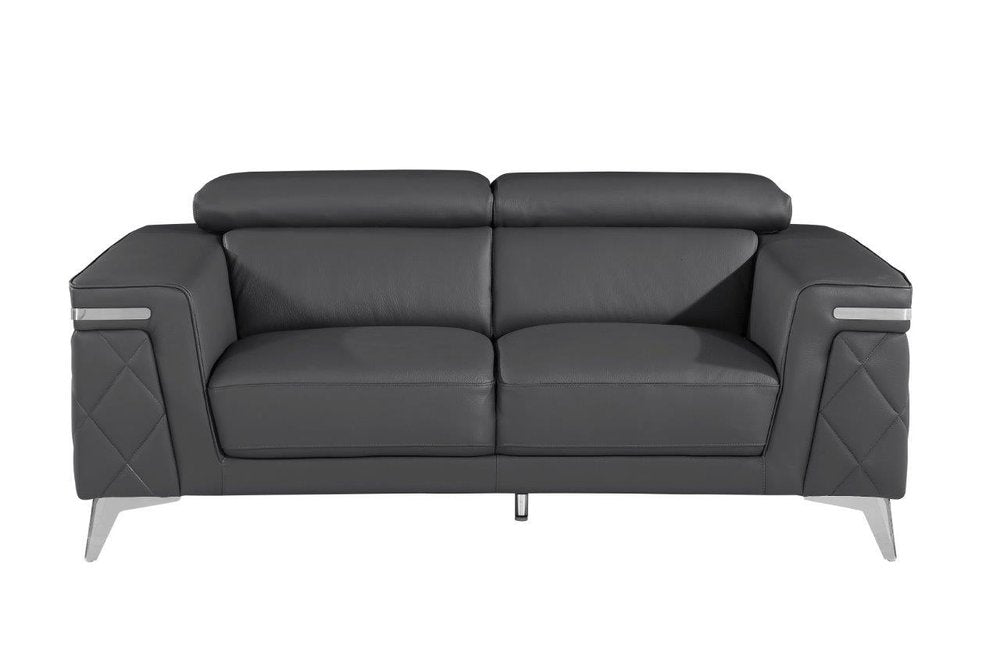 Dark Gray and Silver Metallic Leather Loveseat - 70-inch
