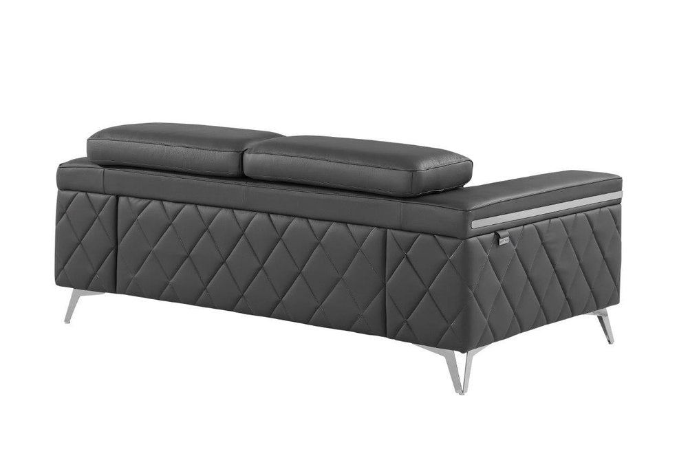 Dark Gray and Silver Metallic Leather Loveseat - 70-inch
