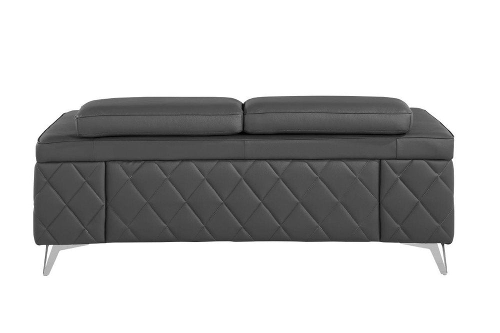 Dark Gray and Silver Metallic Leather Loveseat - 70-inch