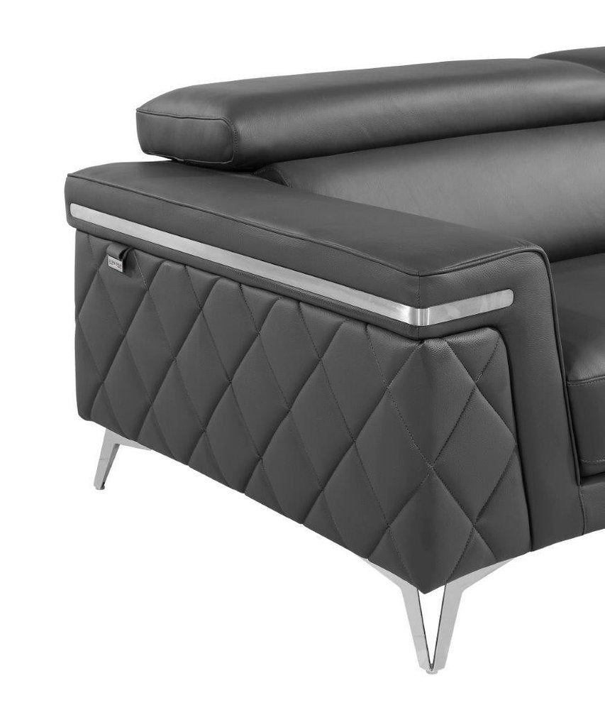 Dark Gray and Silver Metallic Leather Loveseat - 70-inch