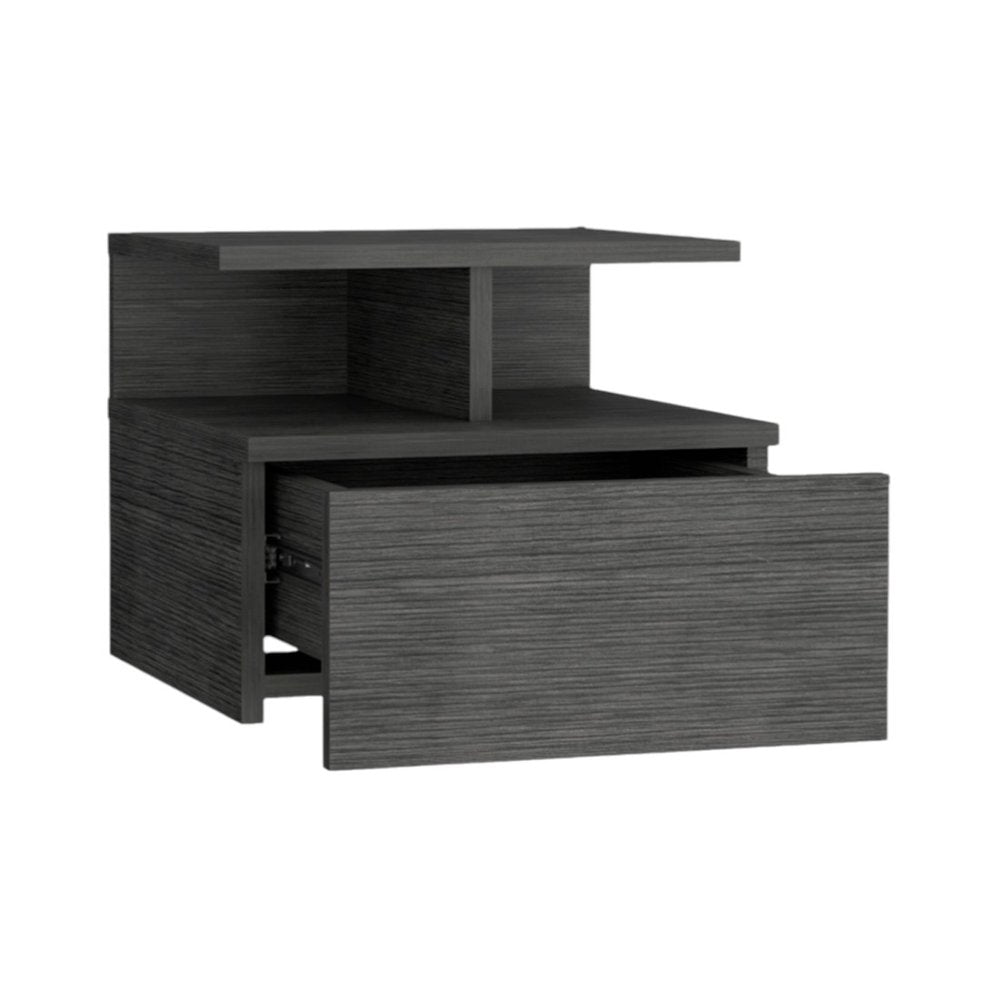 Dark Gray Wood One Drawer Floating Nightstand - 13-inch