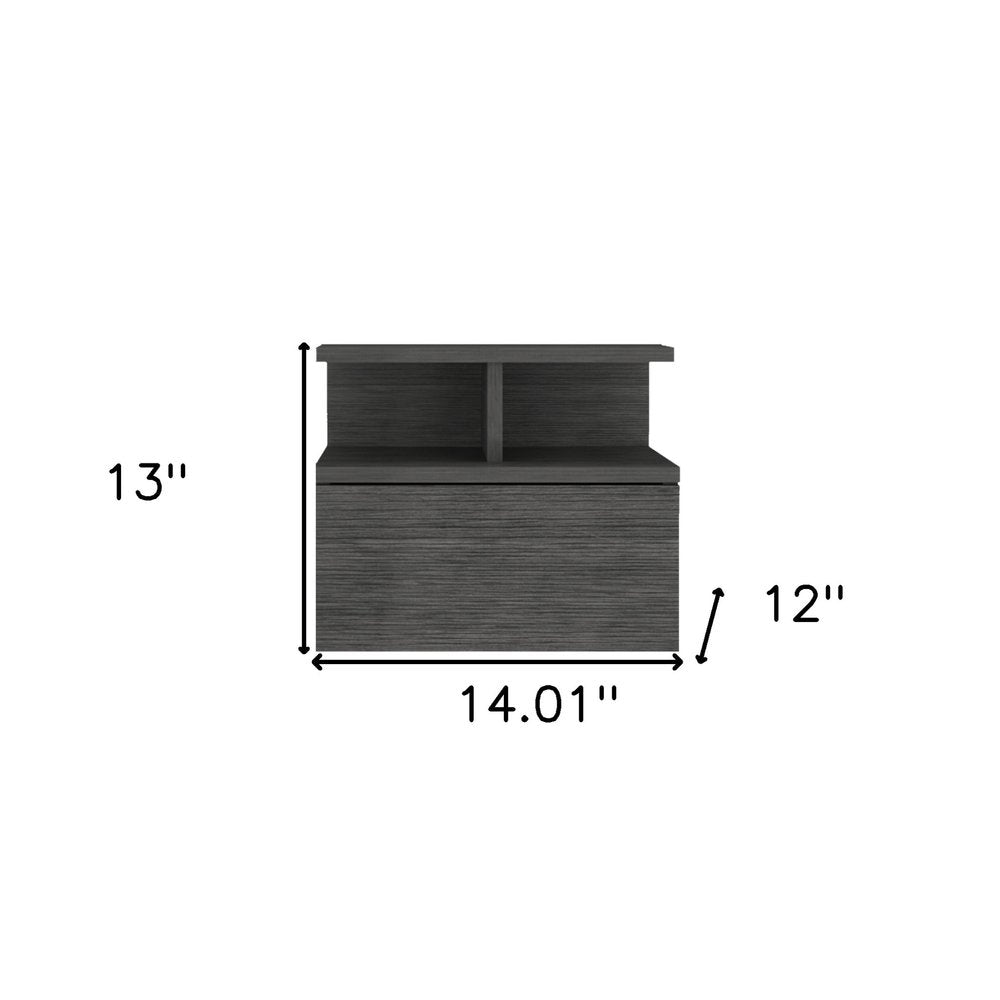 Dark Gray Wood One Drawer Floating Nightstand - 13-inch
