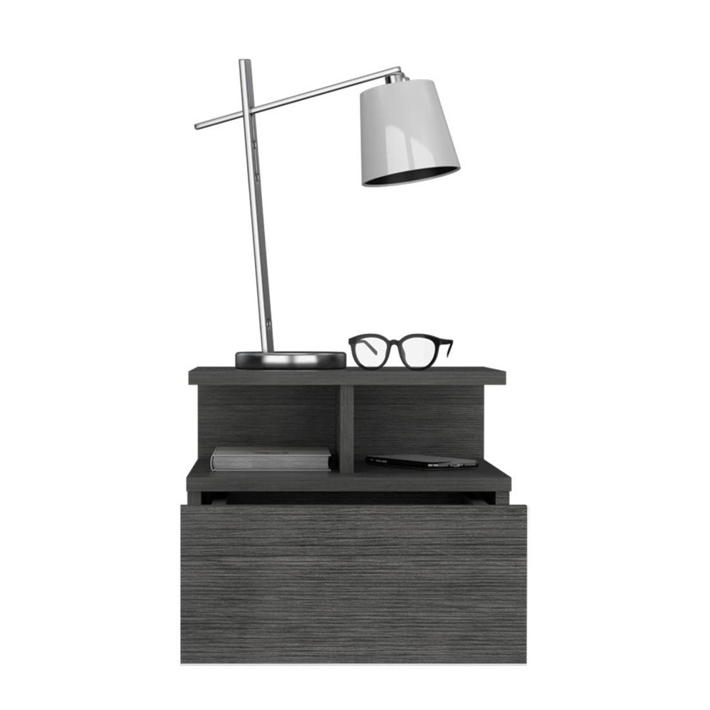 Dark Gray Wood One Drawer Floating Nightstand - 13-inch