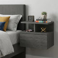 Dark Gray Wood One Drawer Floating Nightstand - 13-inch