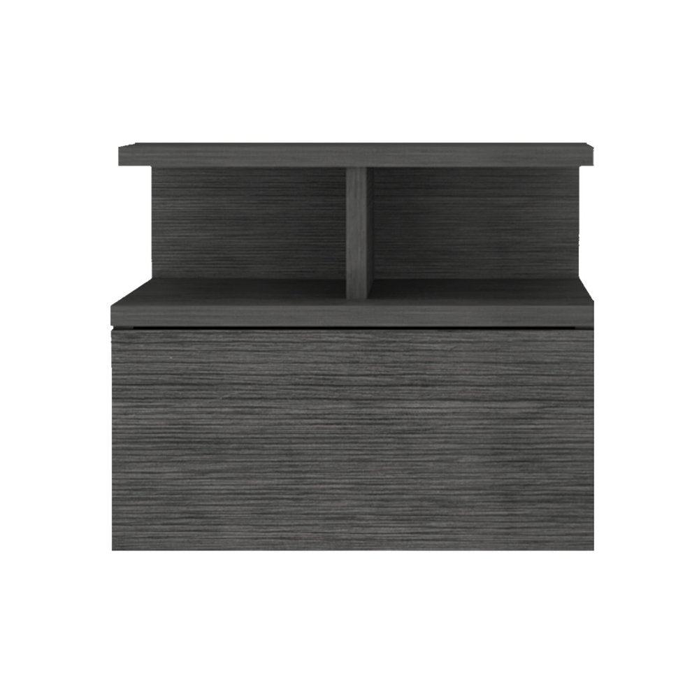 Dark Gray Wood One Drawer Floating Nightstand - 13-inch
