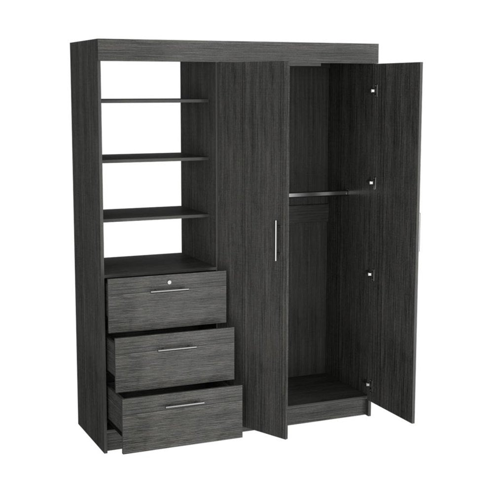 Gray Wood Two Door Three Drawer Combo Dresser - 79-inch