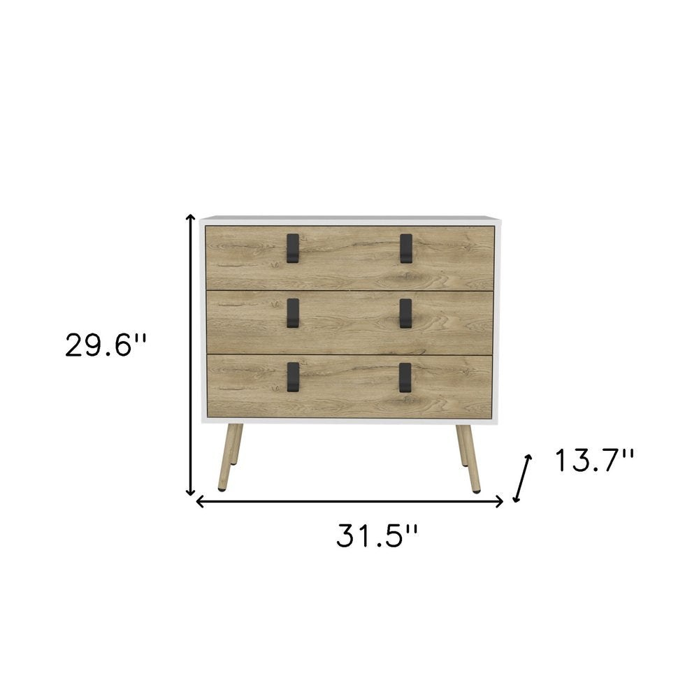 White and Natural Three Drawer Dresser - 32-inch