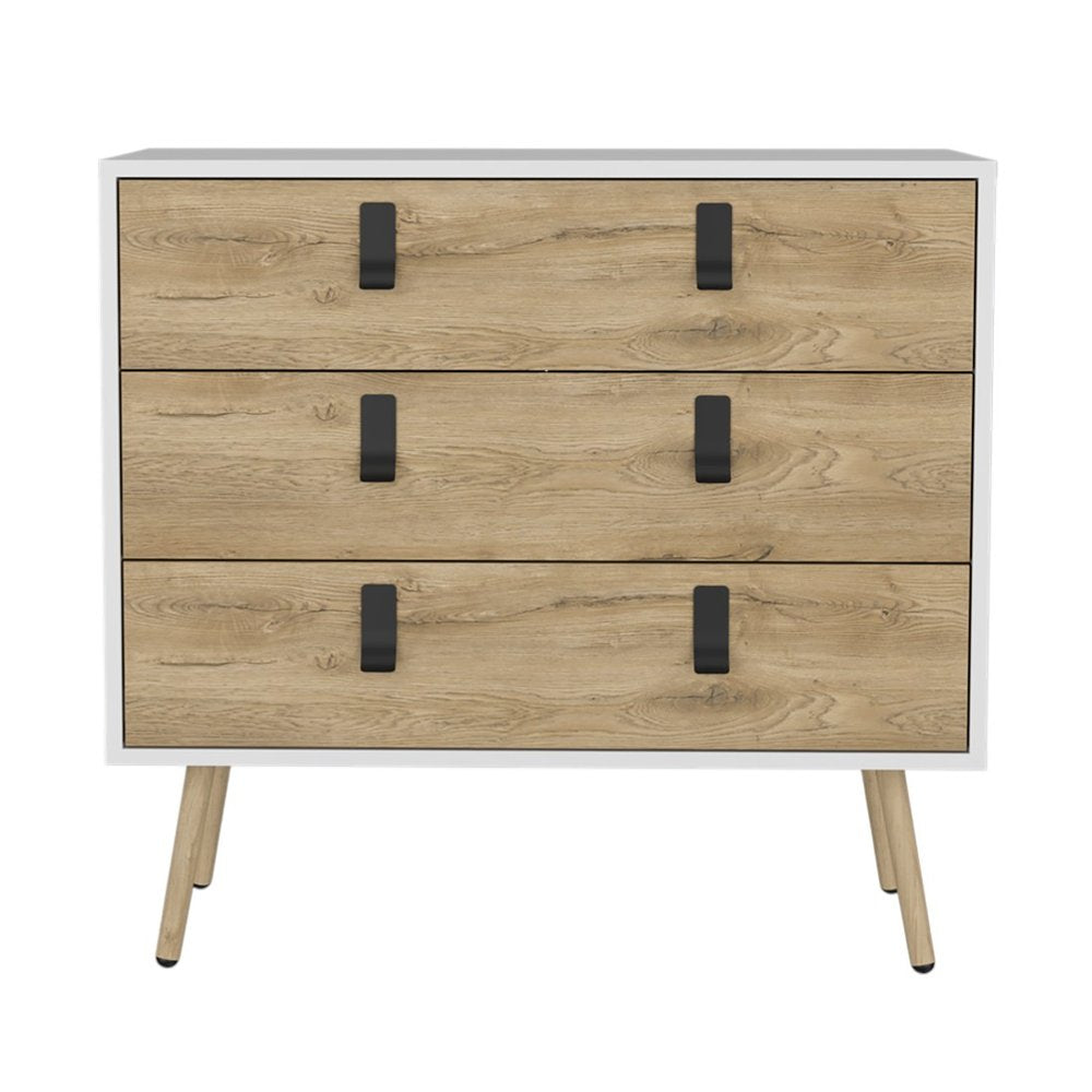 White and Natural Three Drawer Dresser - 32-inch