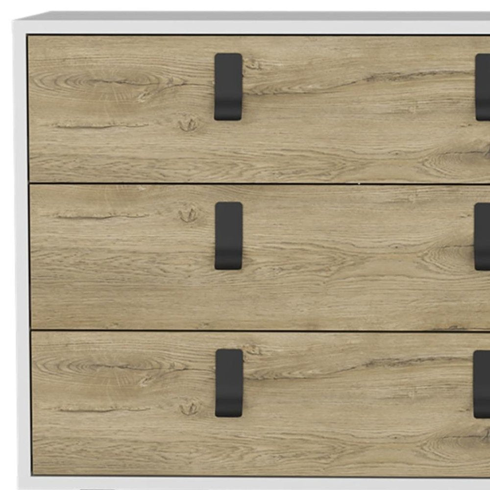 White and Natural Three Drawer Dresser - 32-inch