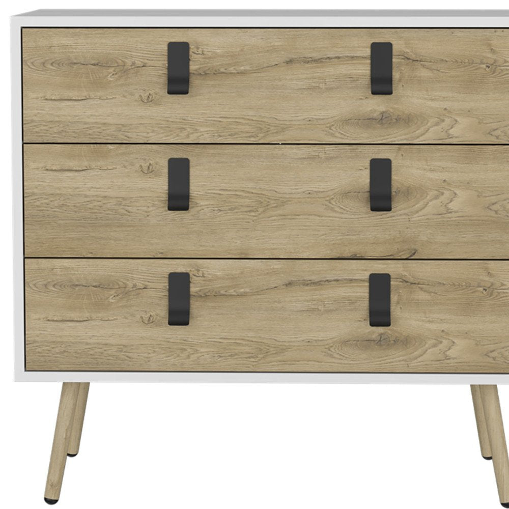 White and Natural Three Drawer Dresser - 32-inch