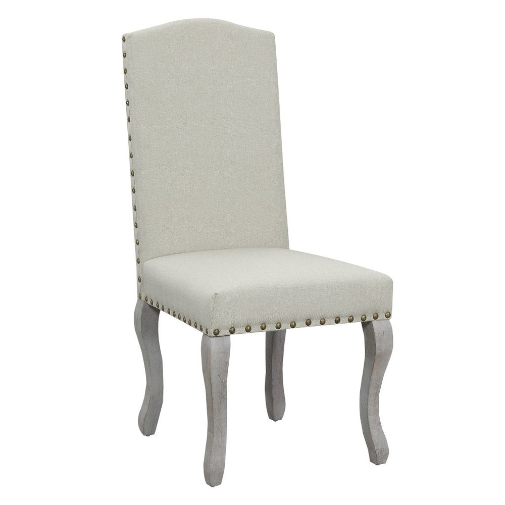 Set of Two Beige and Gray Upholstered Fabric Dining Parsons Chairs