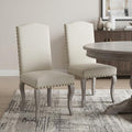 Set of Two Beige and Gray Upholstered Fabric Dining Parsons Chairs