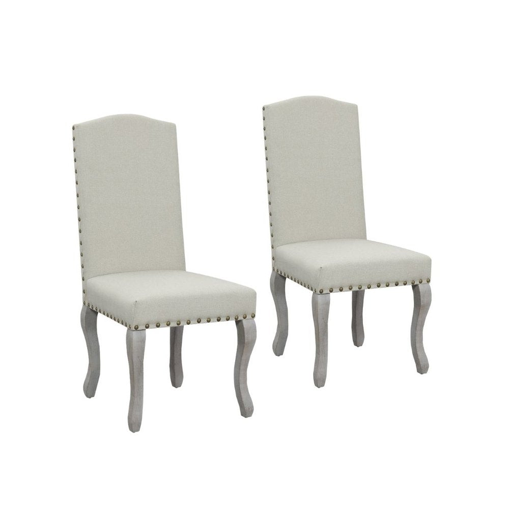 Set of Two Beige and Gray Upholstered Fabric Dining Parsons Chairs