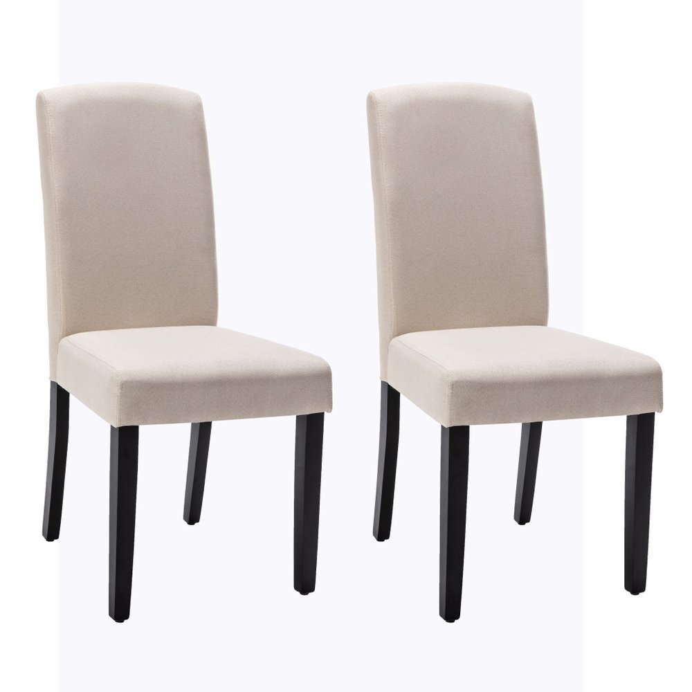 Set of Two Beige and Black Upholstered Polyester Dining Parsons Chairs