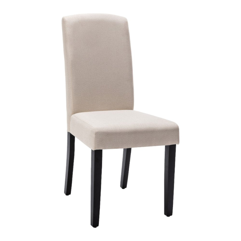 Set of Two Beige and Black Upholstered Polyester Dining Parsons Chairs