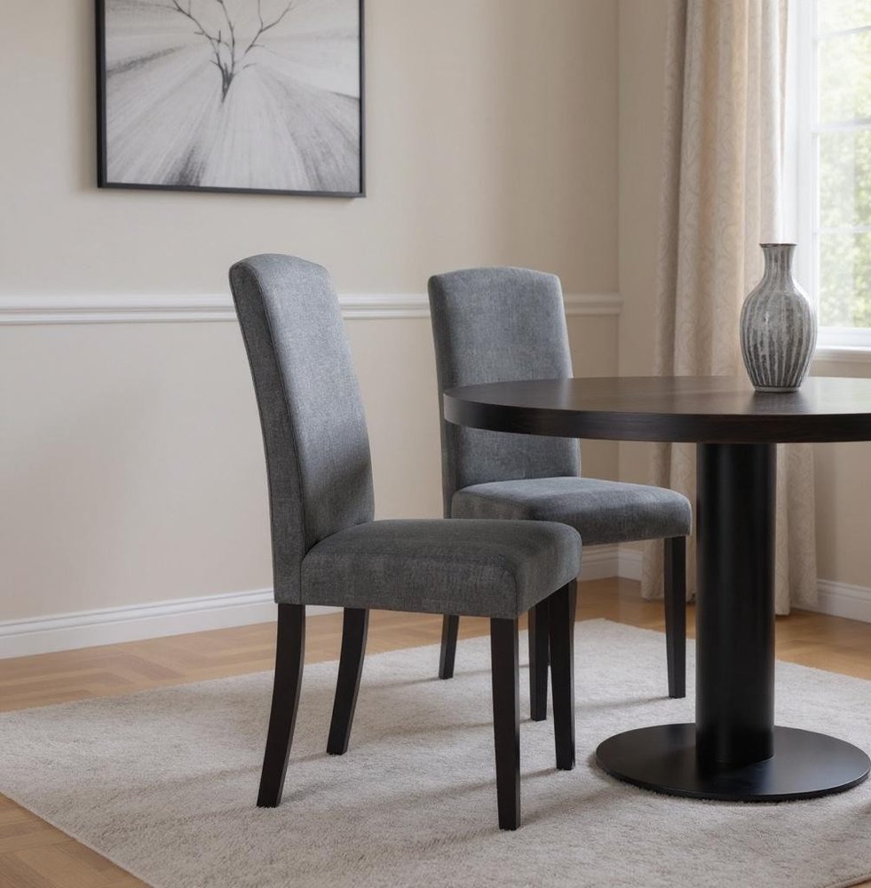 Set of Two Dark Gray and Black Upholstered Polyester Dining Parsons Chairs