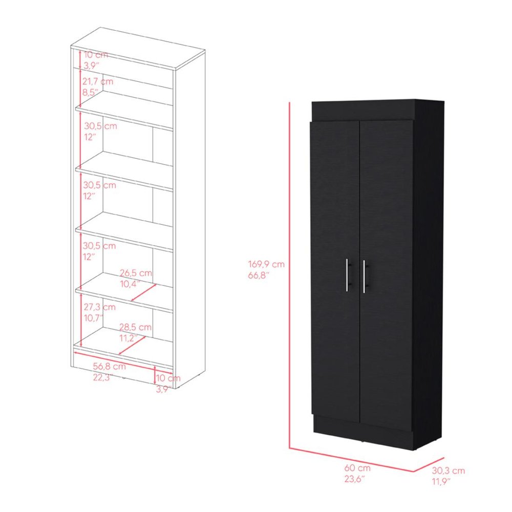 Black Wood Pantry or Storage Closet - 67-inch